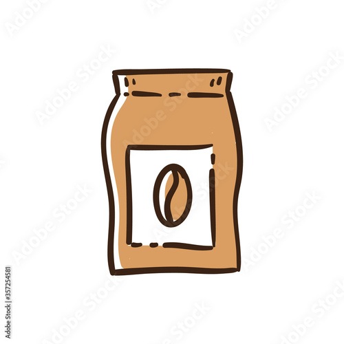 Coffee bag doodle icon. Hand drawn package of coffee.