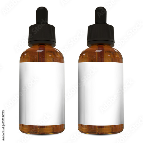 3d rendering, amber dropper bottles on isolated