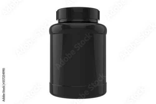 3d supplement jar mockup on white background, black jar with black cap