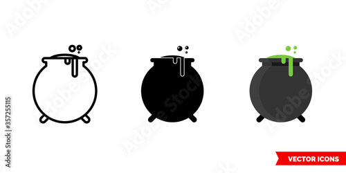 Cauldron icon of 3 types. Isolated vector sign symbol.