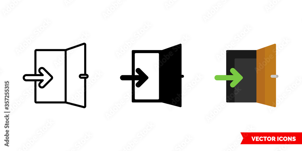 Entrance icon of 3 types. Isolated vector sign symbol.