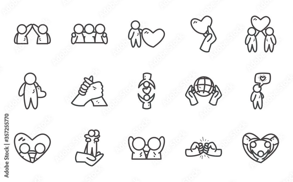 Avatars persons friends line style icon set vector design