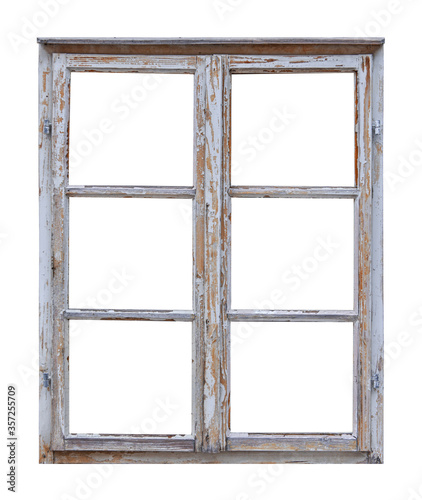 Vintage wooden window with six pane on white background
