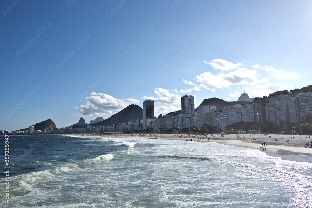 City on the edge of the coast and the wavy sea in Duke of Caxias Fort Rio Brazil