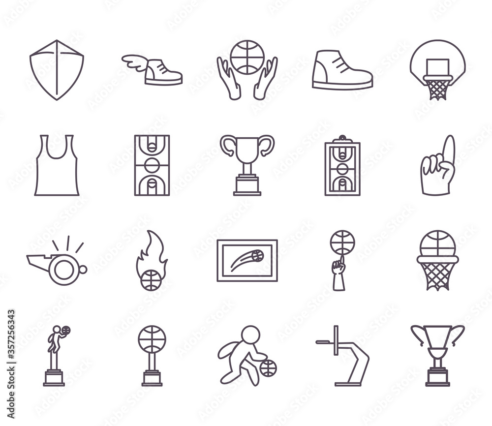 Basketball line style icon set vector design Basketball line style icon set vector design