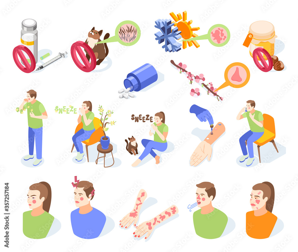 Fototapeta premium Allergy Isometric Icons Set