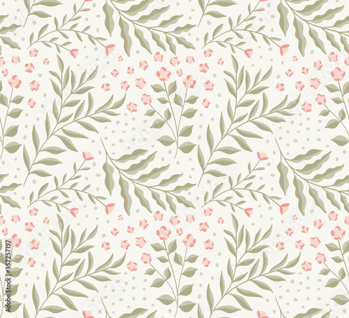 Floral graphic vector illustration. Trendy seamless pattern with hand drawn flowers. Modern repeatable background.