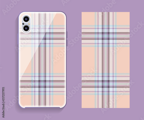 Smartphone cover design vector mockup. Template geometric pattern for mobile phone back part. Flat design.