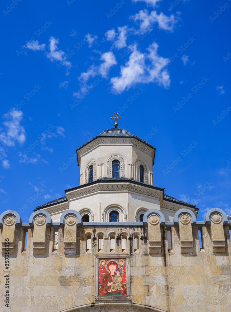 A monumental building, an architectural monument in Tbilisi. Tsminda Sameba Cathedral.