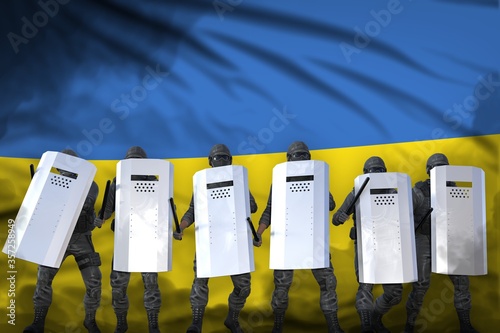 Bilde på lerret Ukraine police squad protecting peaceful people against mutiny - protest stoppin