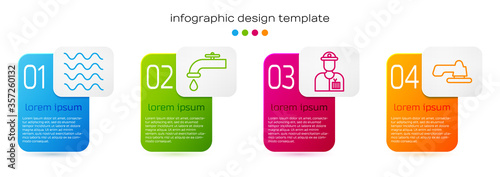 Set line Wave, Water tap, Plumber and Water tap. Business infographic template. Vector