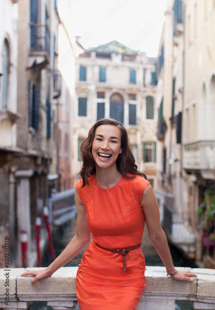 Portrait of smiling woman in Venice