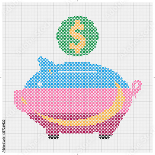 Coin Money Box Piggy Bank Cross Stitch, Kid Saving Box