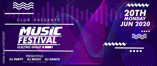 Music party brochure,Electronic Music Covers for Summer Fest or Club Party Flyer. 
Colorful Waves Gradient Background. Template for DJ Poster, Web Banner, Pop-Up.Jazz festival