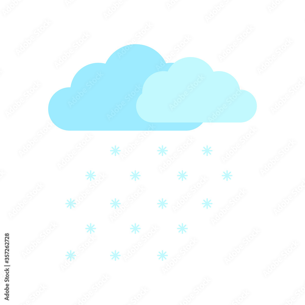 Snowy weather with cloudy sky. Meteorology theme. Vector illustration of falling snow isolated on white background.