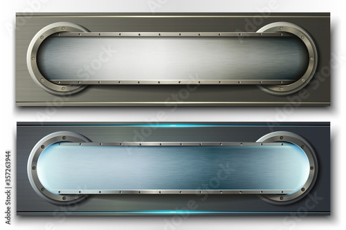 set of horizontal metallic banners or headers. 