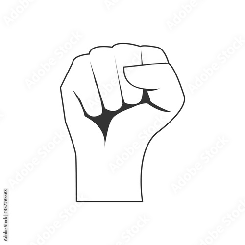 Protest arm symbol. Fist line male hand up vector isolated on white. Power or victory sign.