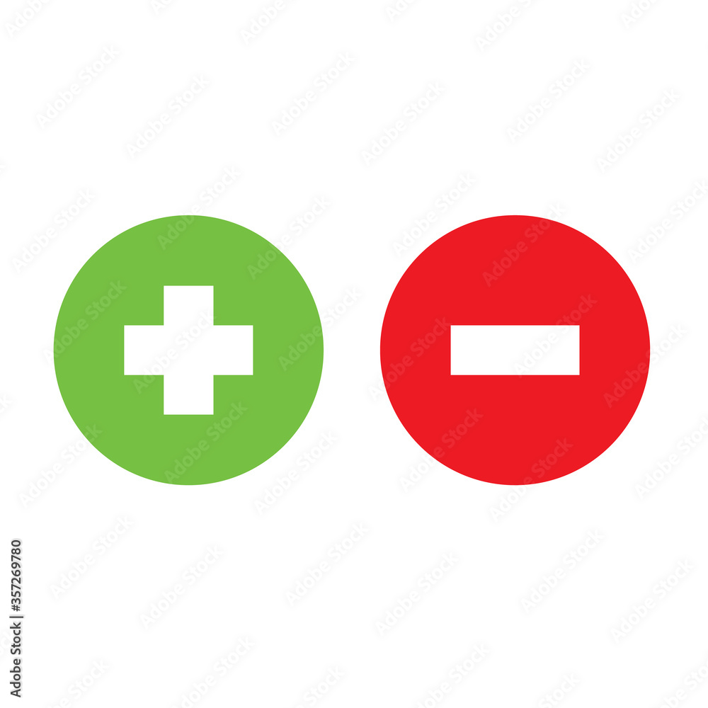 Vecteur Stock Plus and minus round shape icons, simple green plus and