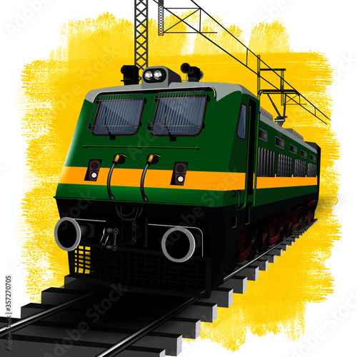 Illustration of awesome close front engine view of Indian train running on track