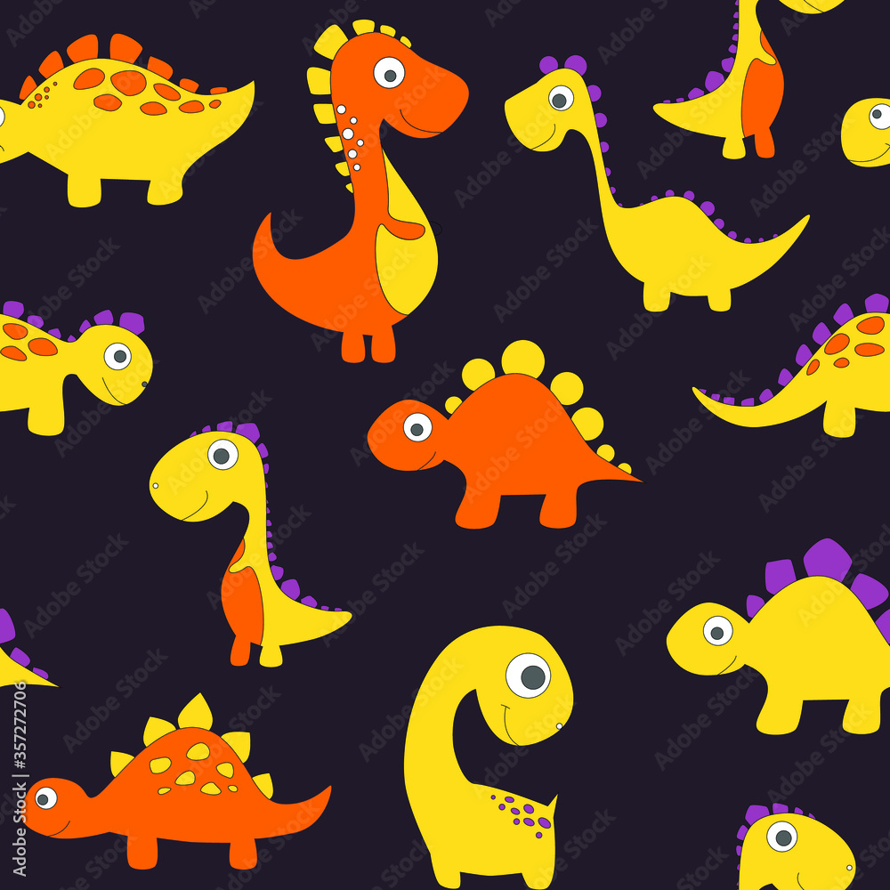 Fototapeta premium Childish dinosaur seamless pattern for fashion clothes, fabric, t shirts. hand drawn vector