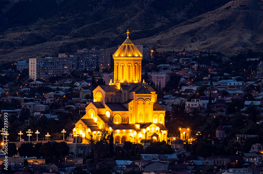 Areal view of Tbilisi at night, Georgia
