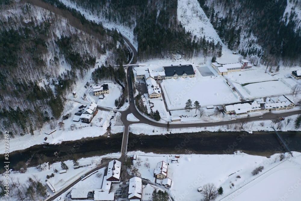 Winter drone shots of the Alps mountains in Austria and Switzerland with lakes Winter drone shots of the Alps mountains in Austria and Switzerland with lakes