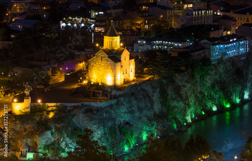 Areal view of Tbilisi at night, Georgia