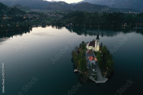 Drone shots of churches and lakes 