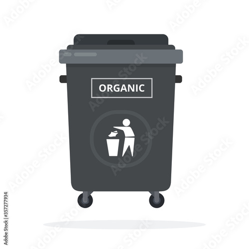 Trash can on wheels for sorting organic waste flat isolated