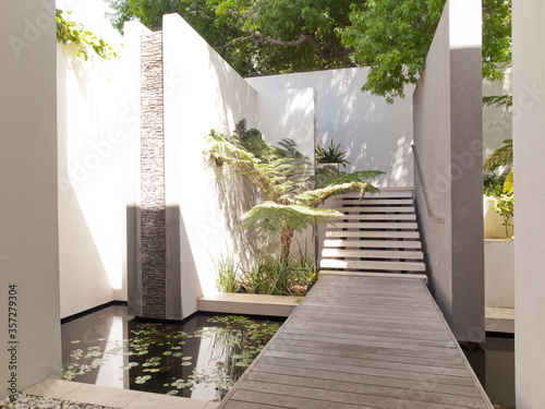 Photography Pond in courtyard of modern house