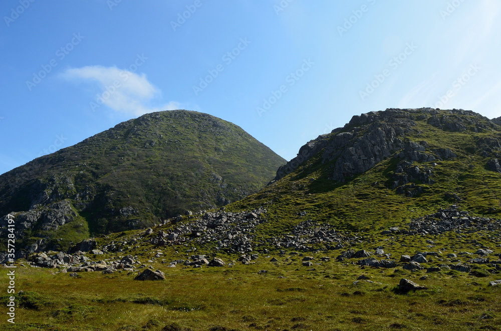 Fototapeta premium tall majestic mountain in lush green summer landscape