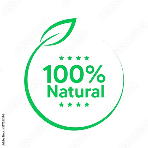 100% natural organic stamp food badge. Eco Nature green icon product label or logo typography. Natural icon vector flat design 