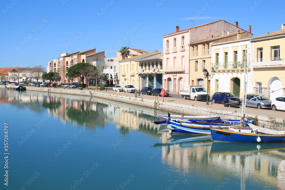 Traditional wooden boats in Frontignan, a seaside resort in the Mediterranean sea, Herault, Occitanie, France
