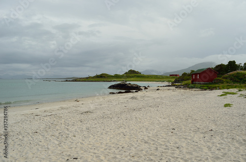 white sandy beach in summertime photo