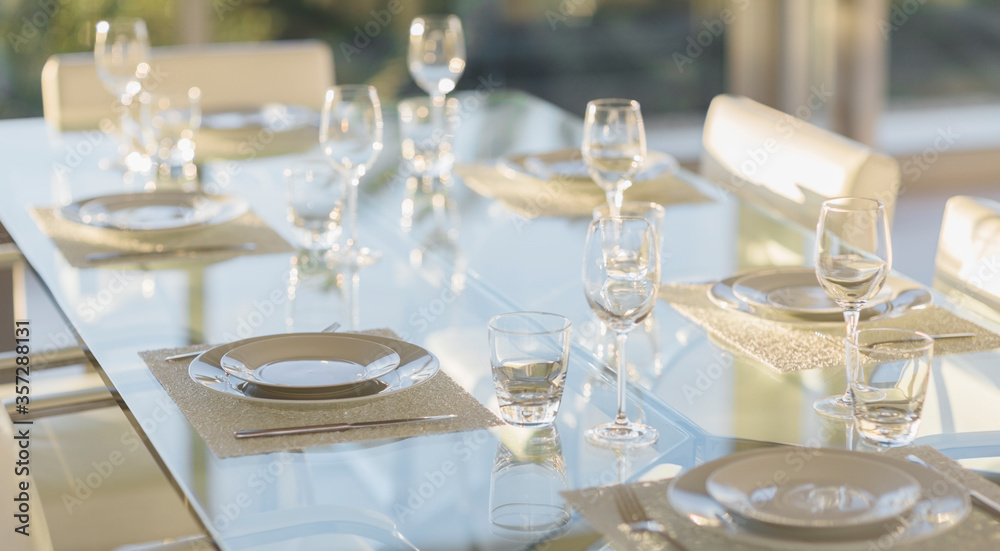 Set table in modern dining room