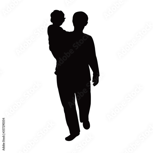 an woman and baby walking together  silhouette vector