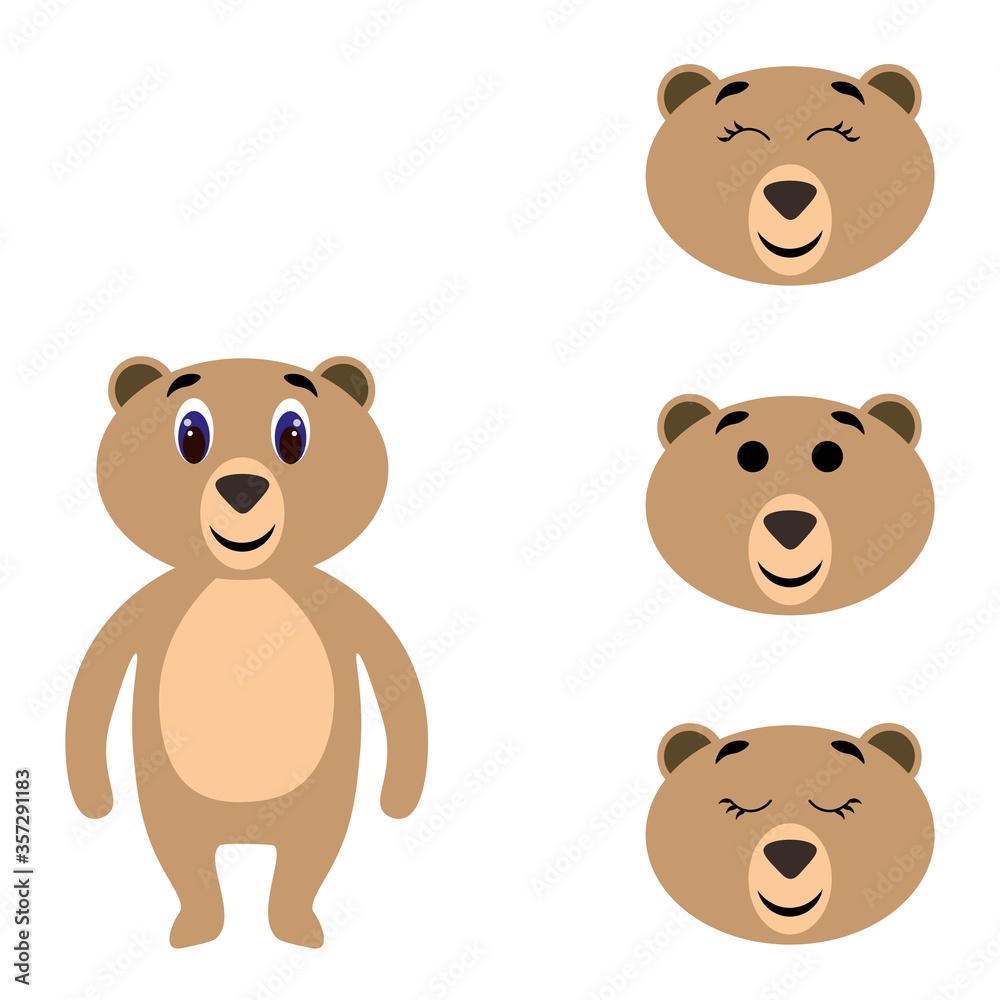Cute torso of a bear with extra heads isolated on white background. Animal emotions. Cute wild animals. Stock vector illustration for books and magazines, clothes, fabrics, postcards, internet. Cute torso of a bear with extra heads isolated on white background. Animal emotions. Cute wild animals. Stock vector illustration for books and magazines, clothes, fabrics, postcards, internet.
