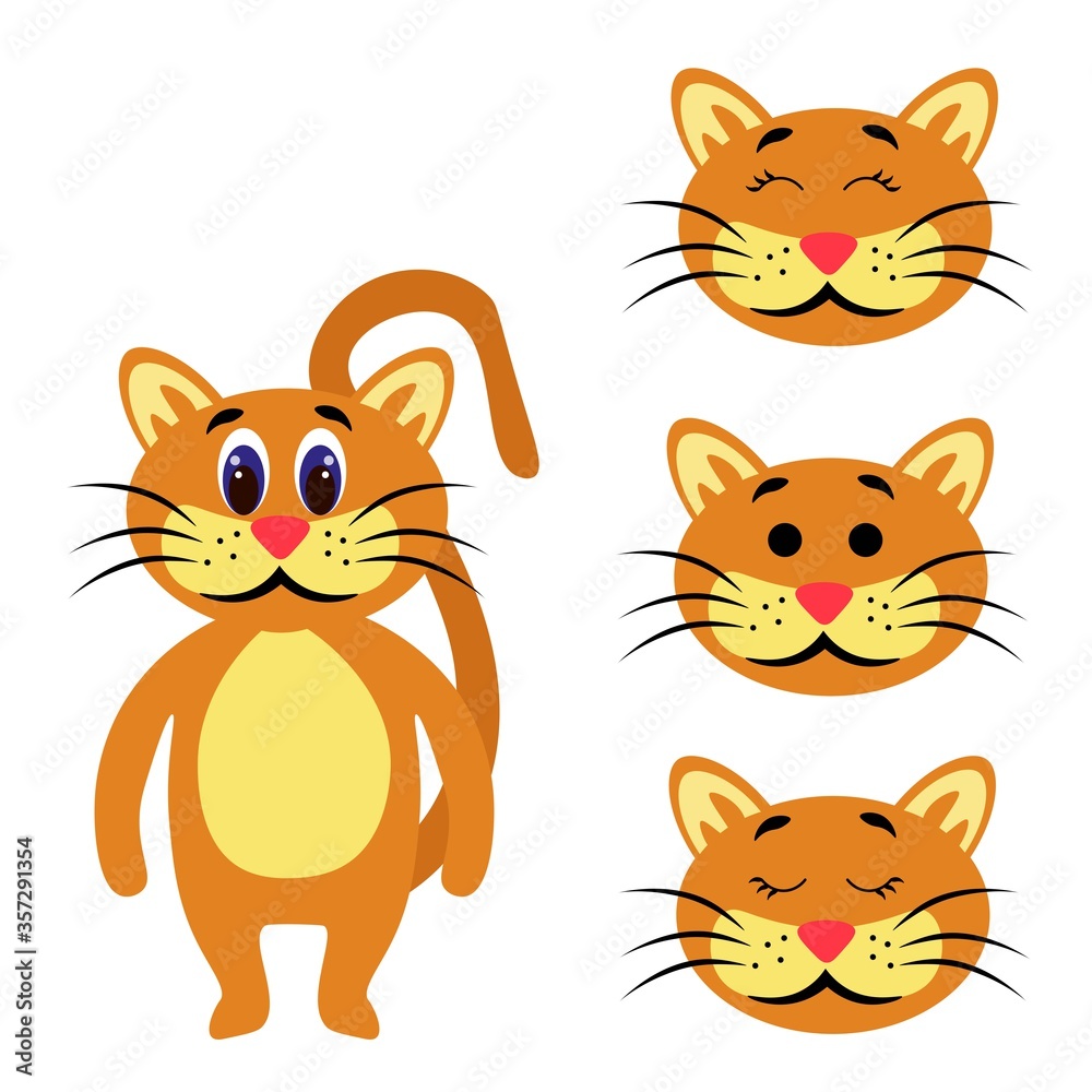 Cute torso of a cat with extra heads isolated on white background. Animal emotions. Lovely pets. Stock vector illustration for books and magazines, clothes, fabrics, postcards, internet. Cute torso of a cat with extra heads isolated on white background. Animal emotions. Lovely pets. Stock vector illustration for books and magazines, clothes, fabrics, postcards, internet.