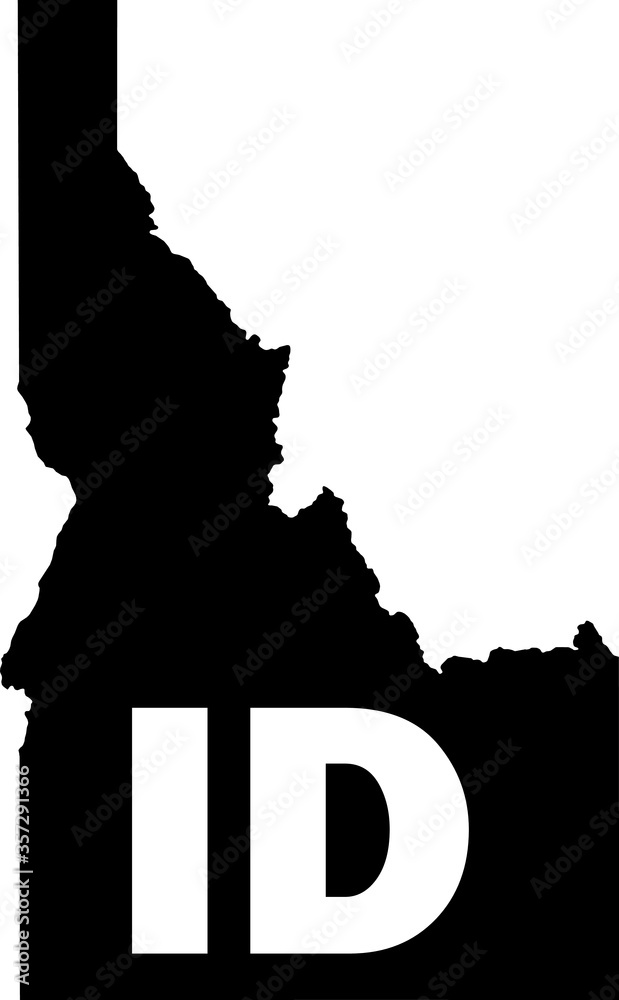 Black and White Silhouette Map of the US Federal State of Idaho with it