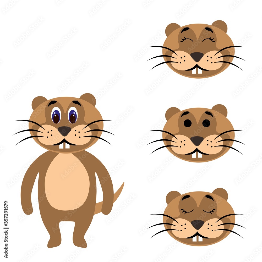 Cute torso of nutria rat with extra heads isolated on white background ...