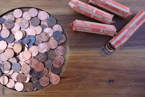 rolled and loose pennies