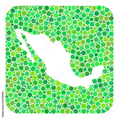 Map of Mexico mosaic created with rounded rectangle and stencil. Vector map of Mexico collage of round dots in variable sizes and green color hues. Created for national and abstract agitprop.