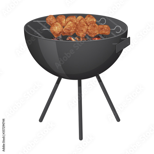 Barbecue is fried on the grill. Object on a white background. Isolated object on a white background. Summer. Cartoon style. Object for packaging, advertisements, menu. Vector illustration.