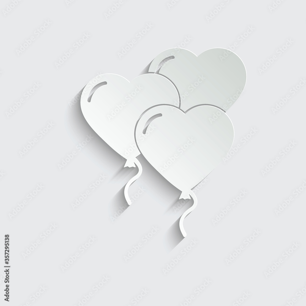 paper  heart Air Balloon - black vector icon  Happy Valentine's day