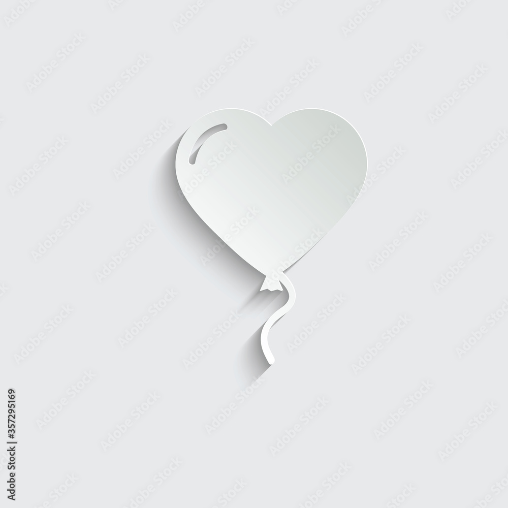 paper  heart Air Balloon - black vector icon  Happy Valentine's day