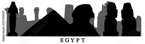 Silhouette of landmarks (Sphinx, statues, ruins and etc.) of Egypt, composition. Vector illustration