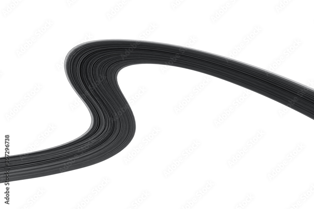 Wavy line of black hair, isolated on white. Background with copy space for mockup