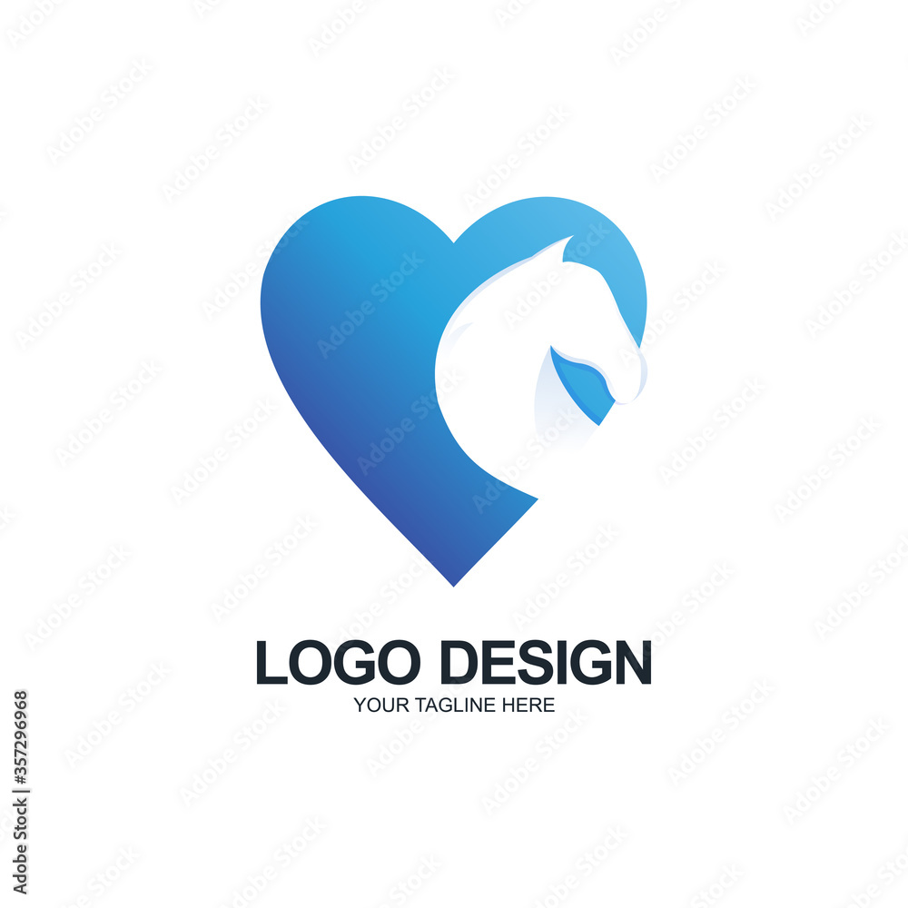 stock vector blue horse love logo design template stock vector blue horse love logo design template