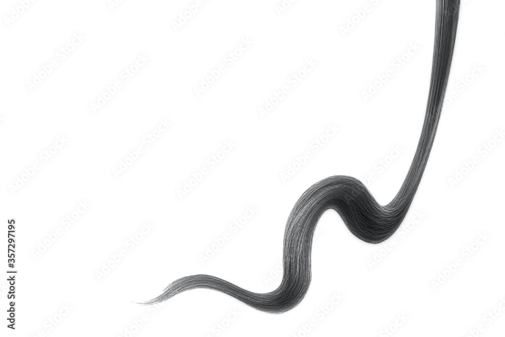 Black hair on white background, isolated. Thin thread