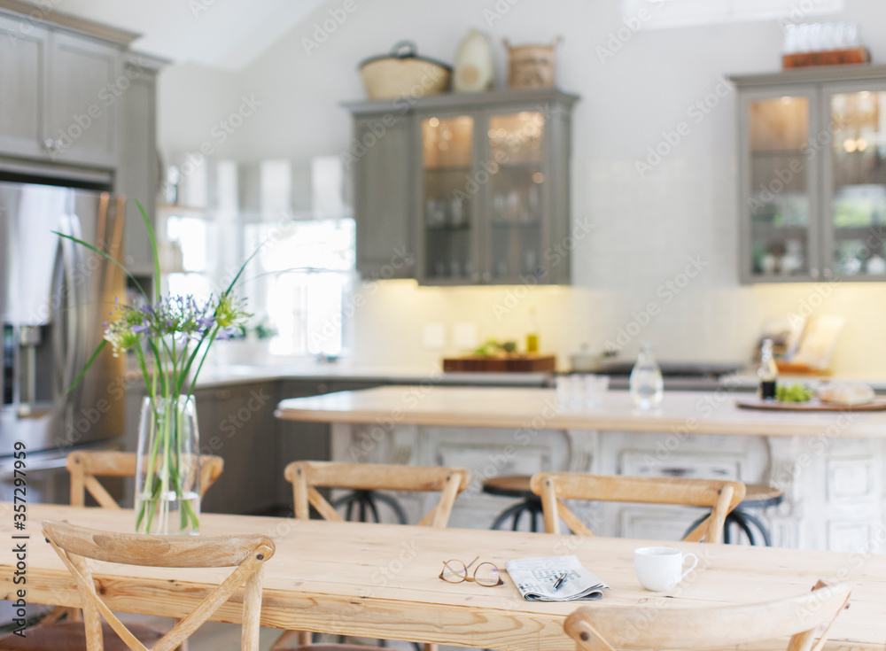 Wooden table in luxury kitchen Wooden table in luxury kitchen